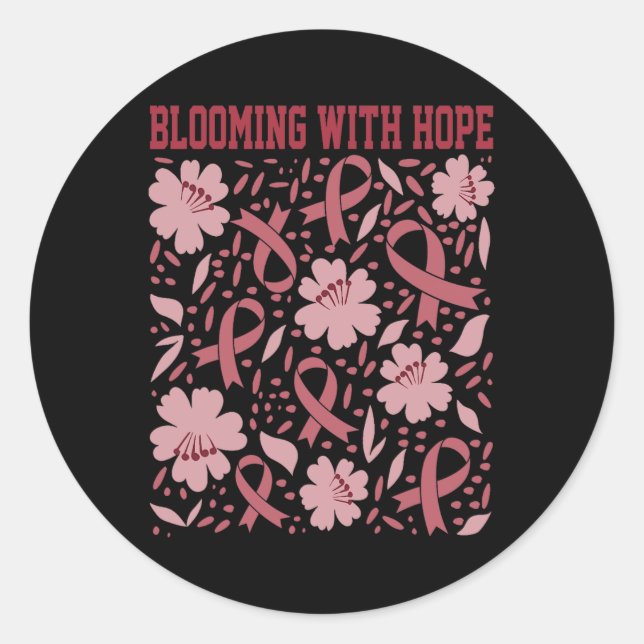 Pegatina Redonda Flores De Boho De Células Enfermas Florecen Con Es (Anverso)