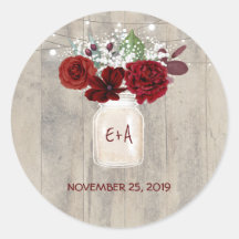 Flores de Borgoña Boda Rústico Mason Jar