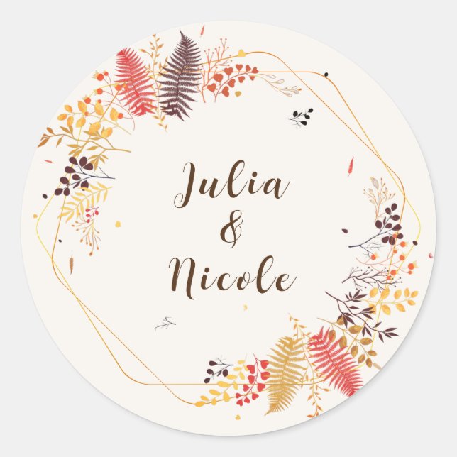 Pegatina Redonda Flores de bosque silvestre Fern Mushrooms Foliage  (Anverso)