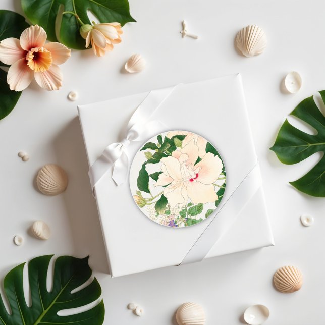 Pegatina Redonda Flores de Browallia e Hibiscus - Bloqueo de madera (Subido por el creador)