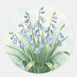 Pegatina Redonda Flores de Campanilla Azul Acuarela Botánica