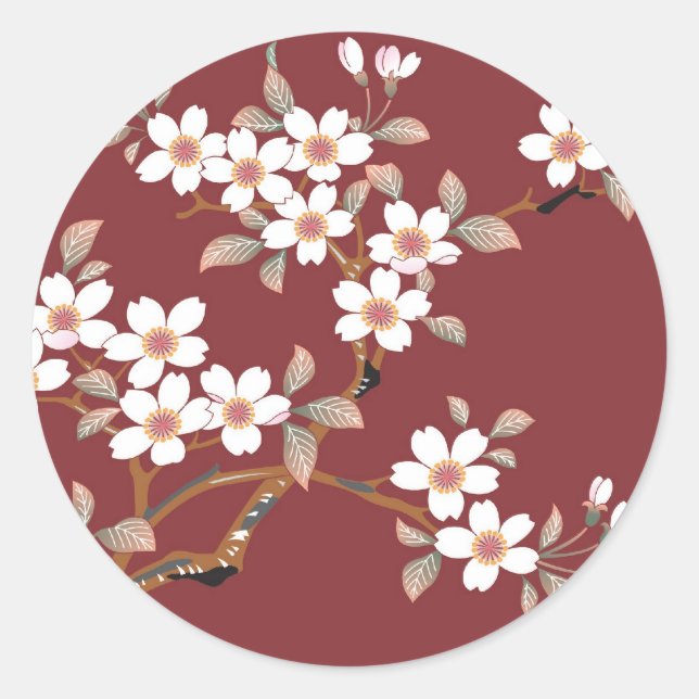 Pegatina Redonda Flores de cerezo japonesas (Anverso)