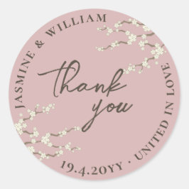 Pegatina Redonda Flores de Cerezo Sakura de Crema Bodas Asiáticas