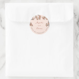 Pegatina Redonda Flores de ciruelas rosadas/arvejas Boda floral ele