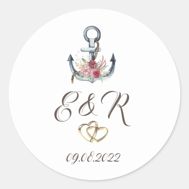 Pegatina Redonda Flores de color acuático náutico (Anverso)