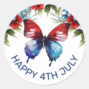 Pegatina Redonda Flores de color de agua rojo, azul y blanco 4 de j