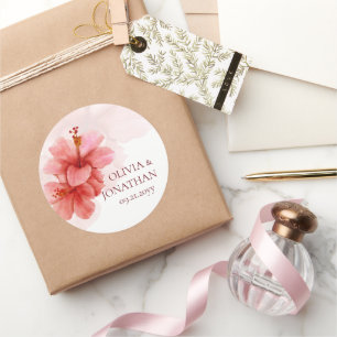 Pegatina Redonda Flores de color de agua romántica Favor de la boda