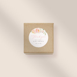 Pegatina Redonda Flores de color de agua rosa Chica Baby Shower Gra