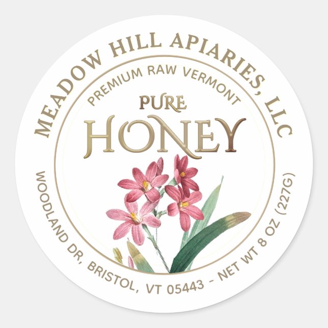 PEGATINA REDONDA FLORES DE COLOR ROSA EN BLANCO (Anverso)