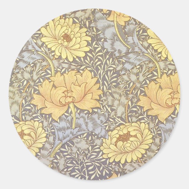Pegatina Redonda Flores de crisantemo de William Morris (Anverso)
