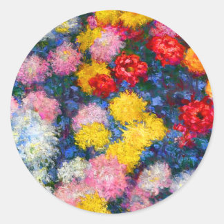 Pegatina Redonda Flores de crisantemo en un Bella Artes de mochila