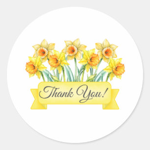 Pegatina Redonda Flores de Daffodil con flores de banner Gracias