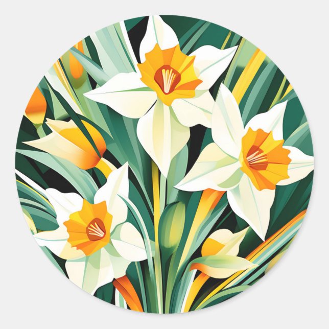 Pegatina Redonda Flores de Daffodil vibrantes (Anverso)