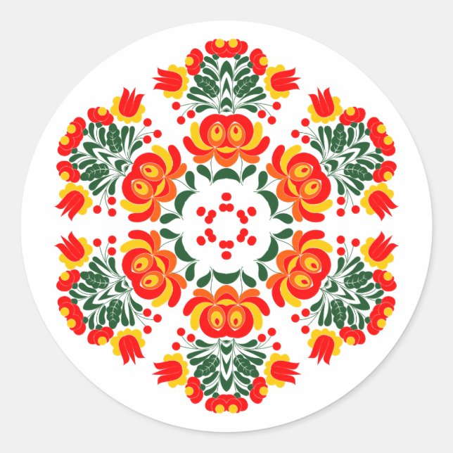 Pegatina Redonda flores de diseño polaco (Anverso)