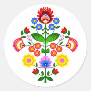 Pegatina Redonda flores de diseño polaco