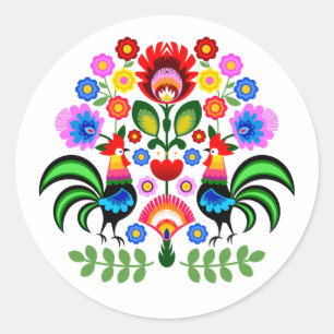 Pegatina Redonda flores de diseño polaco
