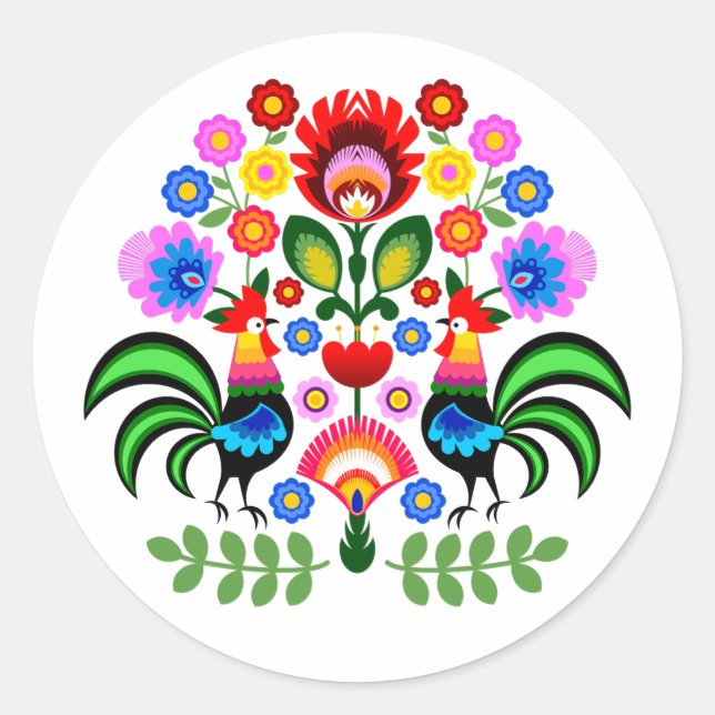 Pegatina Redonda flores de diseño polaco (Anverso)