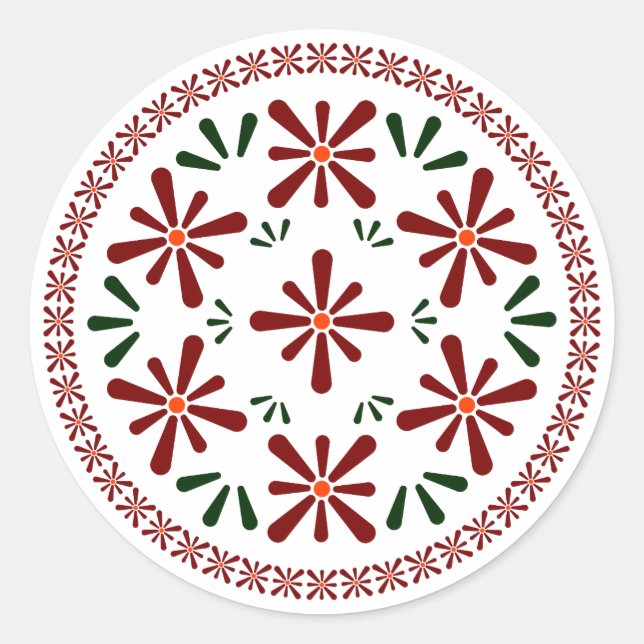 Pegatina Redonda flores de diseño polaco (Anverso)