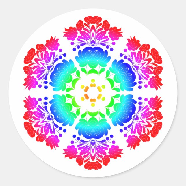 Pegatina Redonda flores de diseño polaco (Anverso)