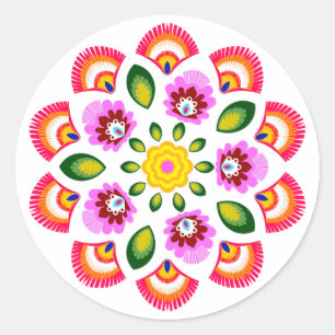 Pegatina Redonda flores de diseño polaco