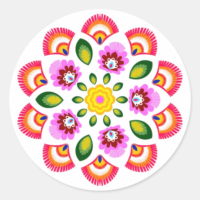 Pegatina Redonda flores de diseño polaco (Anverso)