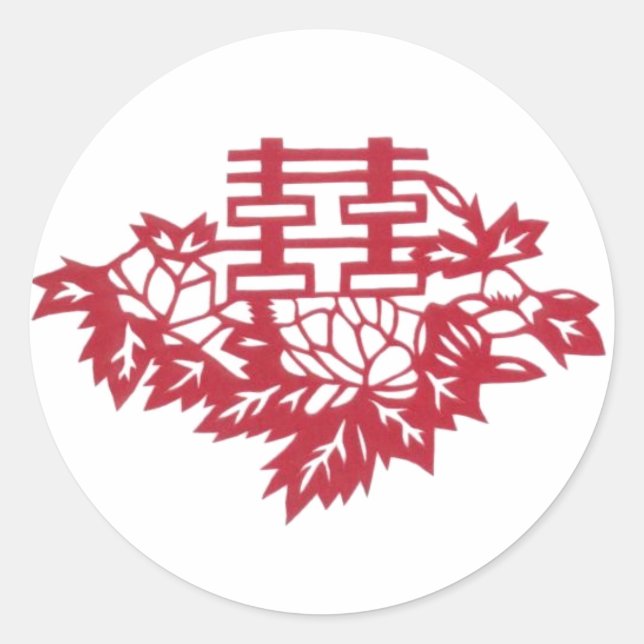 Pegatina Redonda Flores de doble felicidad (Anverso)