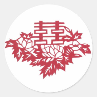Pegatina Redonda Flores de doble felicidad