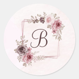 Pegatina Redonda Flores de época en rosa claro