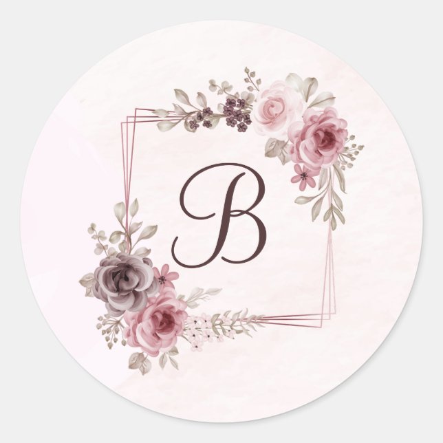 Pegatina Redonda Flores de época en rosa claro (Anverso)