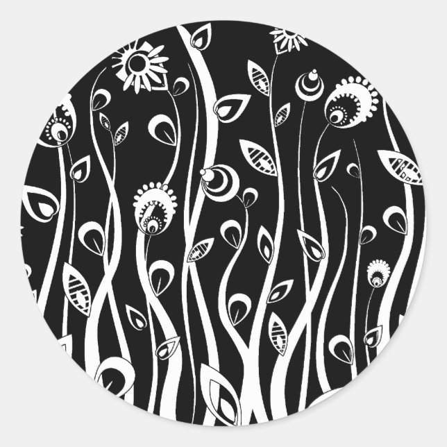 Pegatina Redonda flores de fantasía (Anverso)