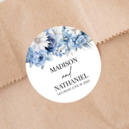 Pegatina Redonda Flores de flores azules deslumbrantes Boda Jardín