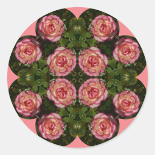 Pegatina Redonda FLORES DE FLORES DE FÁBRICA DE FÁBRICA ~ rosa en m