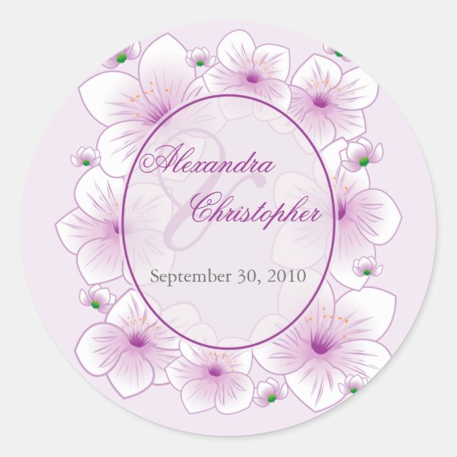 Pegatina Redonda Flores de flores de lavanda favorece la boda román (Anverso)