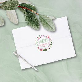 Pegatina Redonda Flores de folclore boho colorido boda de marco red