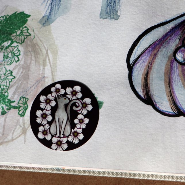 Pegatina Redonda Flores de gato blanco sakura floral gatos flores a (Subido por el creador)