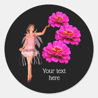 Pegatina Redonda Flores De Hadas Y Zinnia Personalizadas