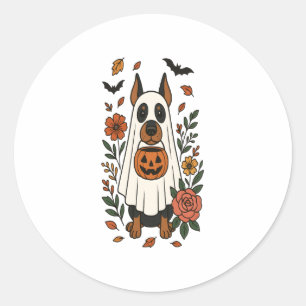 Pegatina Redonda Flores de Halloween Doberman Pinscher