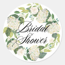 Pegatina Redonda Flores de hidrangea blanca Wreath Bridal Shower