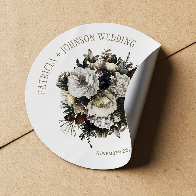 Pegatina Redonda Flores de invierno ramo elegante boda de moda (Subido por el creador)