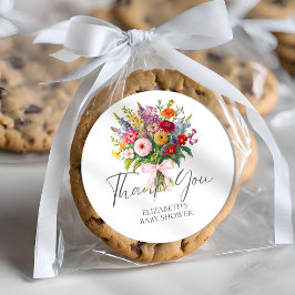 Pegatina Redonda Flores de jardín coloridas Bouquet Bow Rosa Gracia