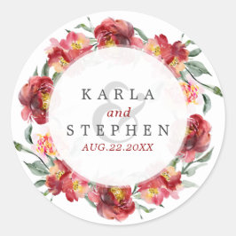 Pegatina Redonda Flores de jardín de color rojo profundo