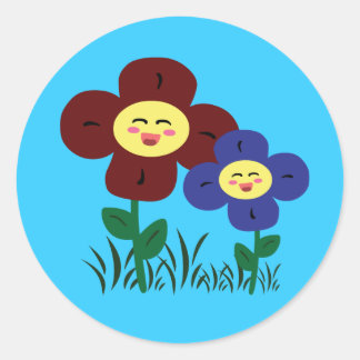Pegatina Redonda Flores de Kawaii