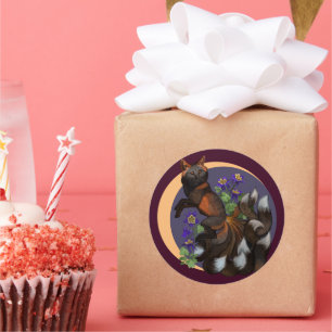 Pegatina Redonda Flores de Kitsune y Columbine