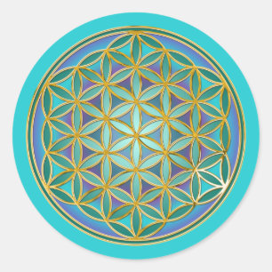 Pegatina Redonda FLORES DE LA VIDA - Diseño de Geometrias Sagradas 