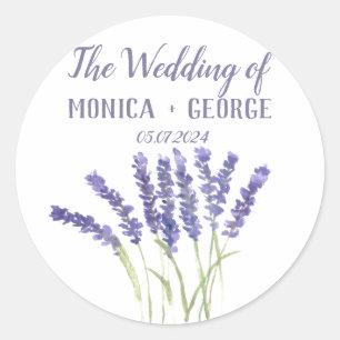 Pegatina Redonda Flores de lavanda acuarela hierbas rústicas 