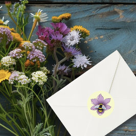 Pegatina Redonda Flores de lavanda de abedul amarillo