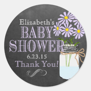 Pegatina Redonda Flores de lavanda Mason Jar Baby Shower