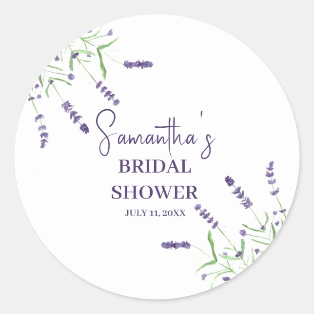Pegatina Redonda Flores de lavanda Morado acuarela Ducha de novia (Anverso)