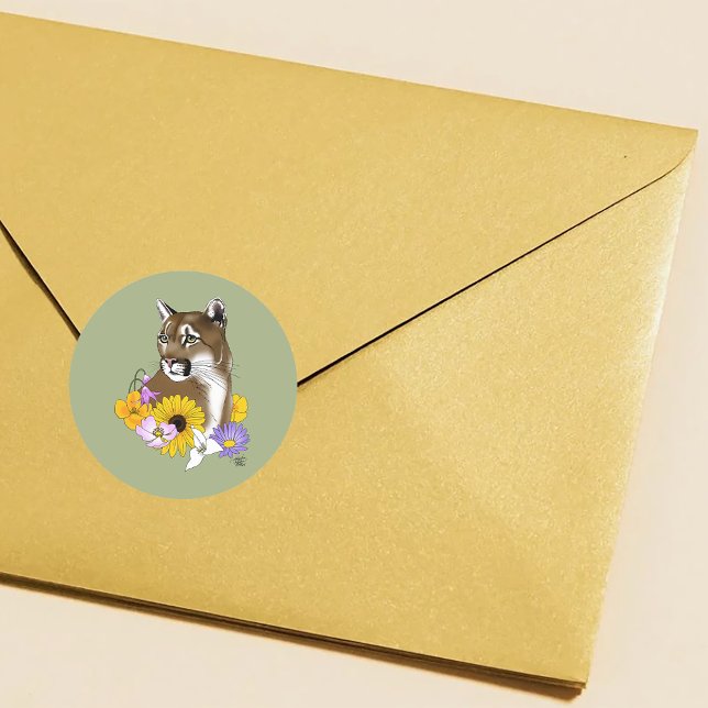 Pegatina Redonda Flores de león de la montaña Cougar Puma (Subido por el creador)