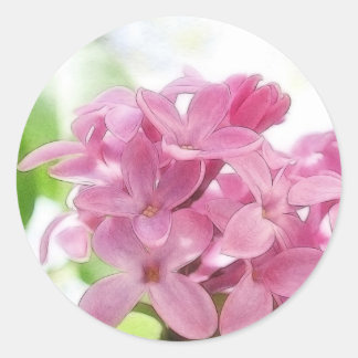 Pegatina Redonda Flores De Lilac En La Luz Del Sol De La Mañana